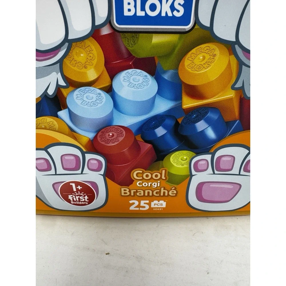 Mega Bloks Corgi Bucket Container 25 Pieces Dog New Building Blocks Fisher Price